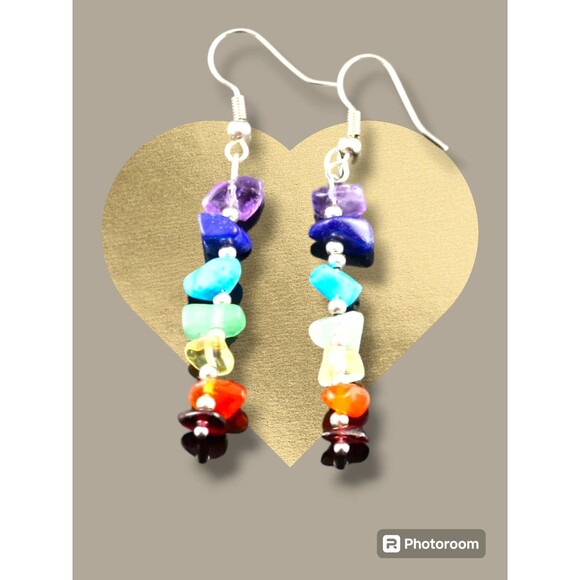 7 CHAKRA Rainbow Stone Earrings Women Teens Happiness Health - Picture 1 of 6